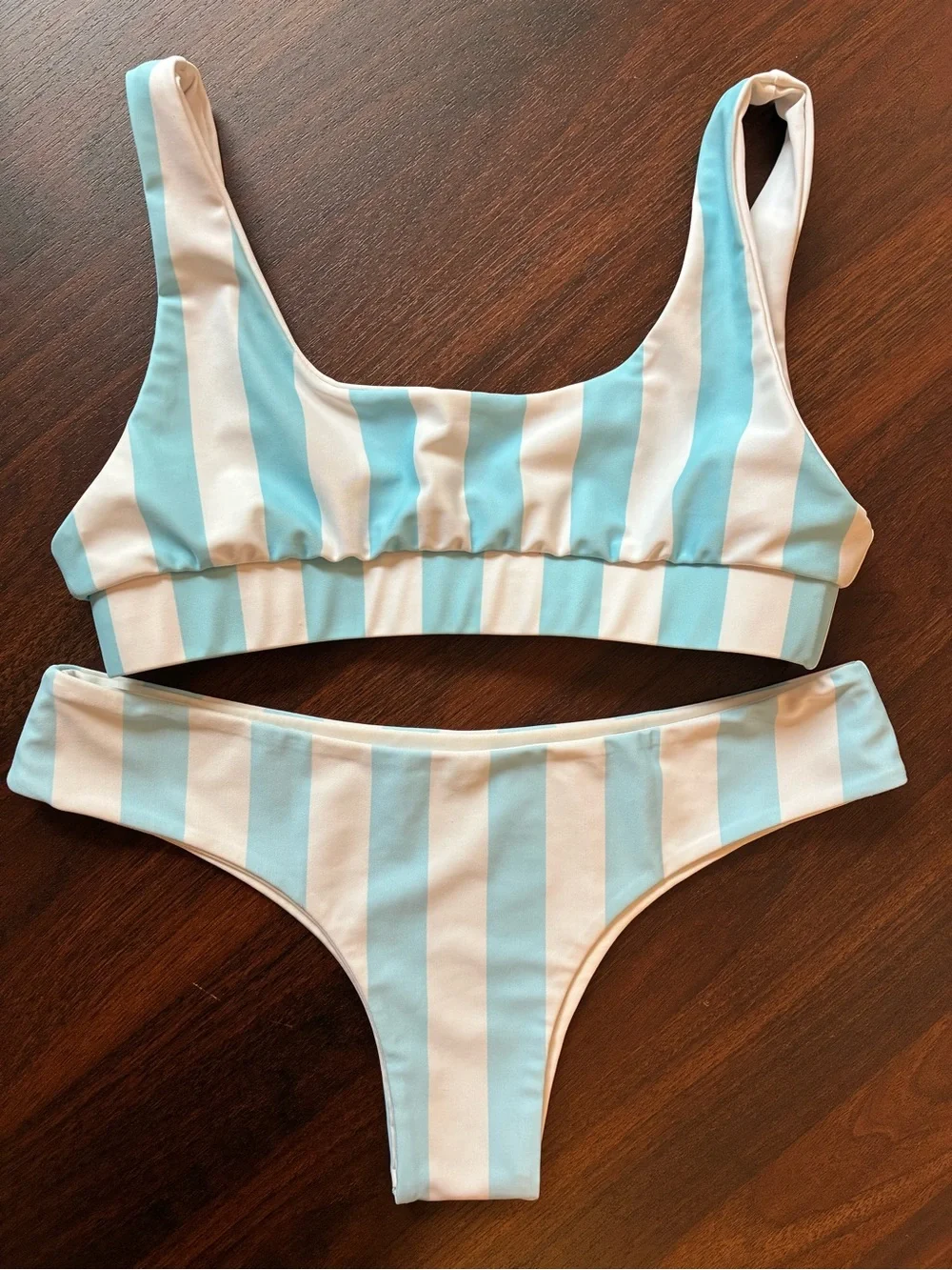 White & Sky Blue Cabana Stripe Bikini Set Size Small